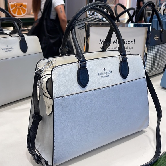 Kate Spade Madison Safiano Leather Medium Satchel Handbag
Platinum Gray
NWT - Picture 15 of 16